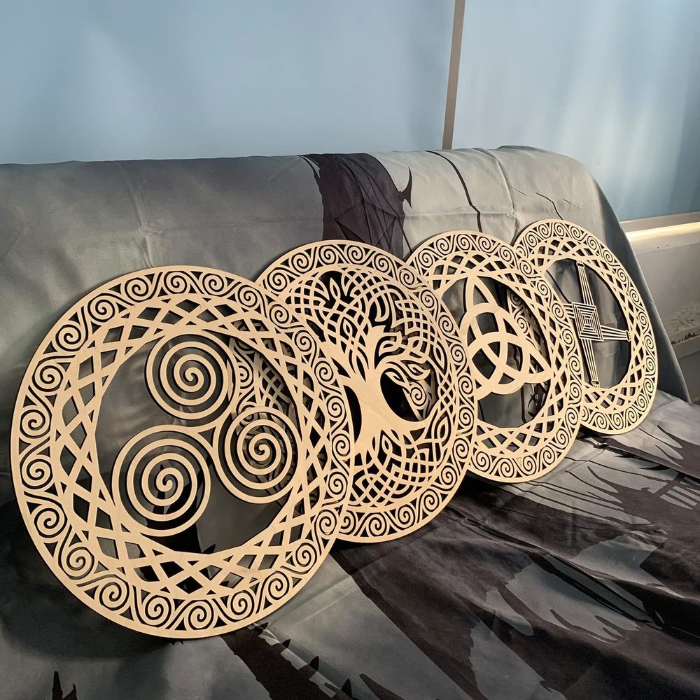 Celtic Symbol Wall Decor 12” Wooden Sacred Geometry 4pcs Set Tree Of Life🦛